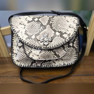 Patricia Nash Leather Snake-Print Crossbody Bag in Black & Cream